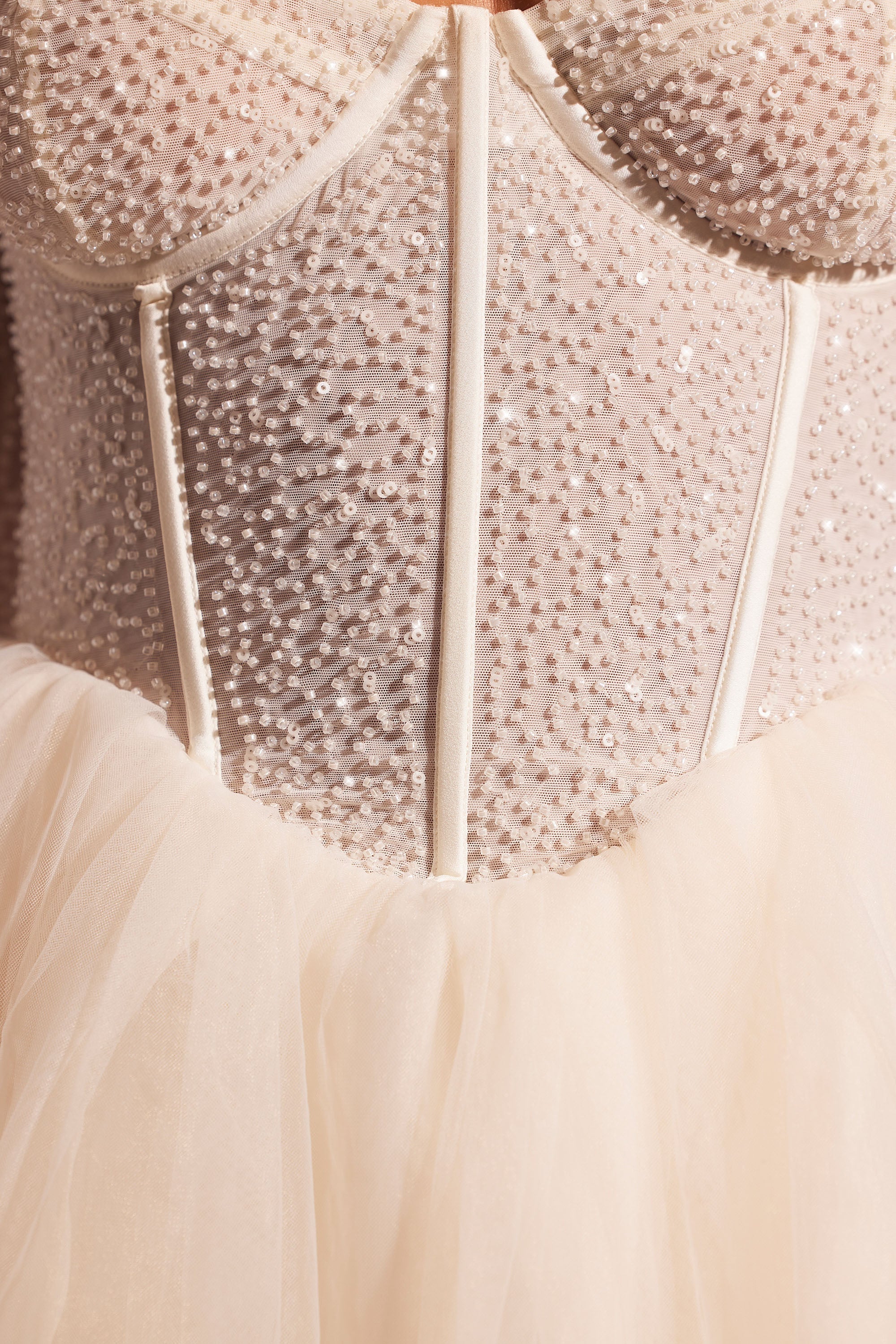 long sleeve embellished corset mini dress in ivory Embellished Asymmetric Corset Mini Dress in Ivory