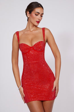 Embellished Corset Mini Dress in Fire Red