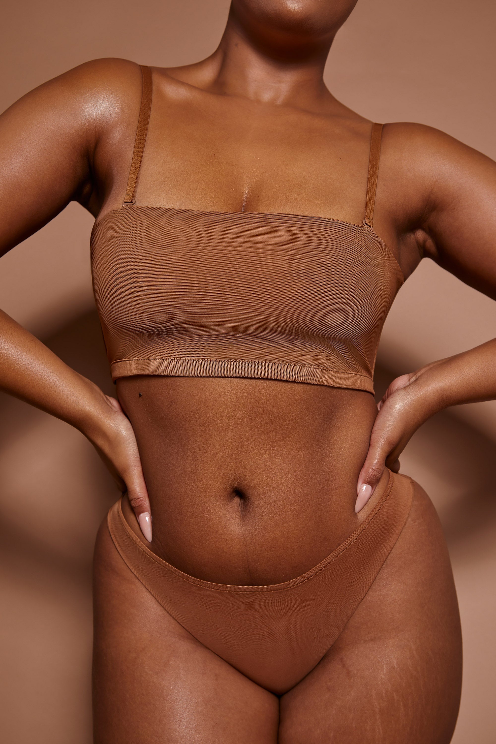 Soft Mesh Bandeau Bra in Almond - 1