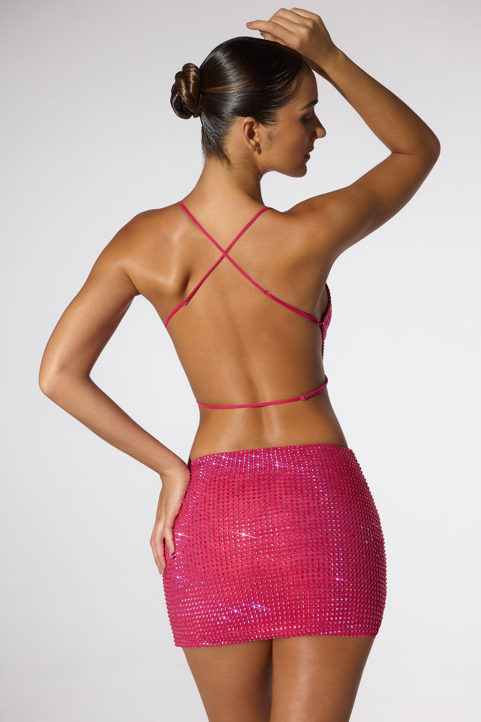 Embellished Low Rise Mini Skirt in Hot Pink - 2
