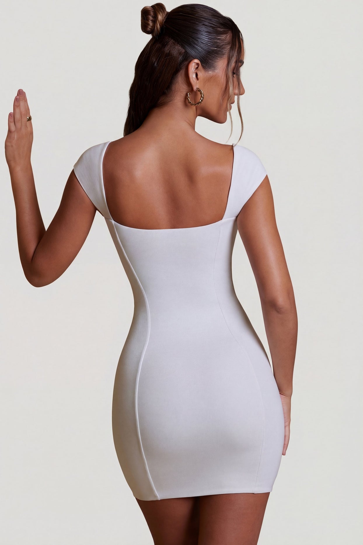 Sweetheart Neckline Cap Sleeve Mini Dress in White - 7
