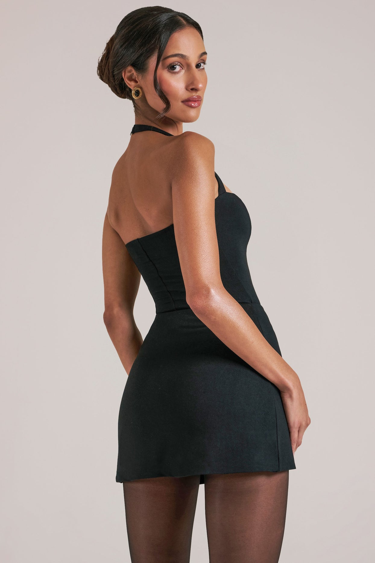 Mid Rise Bodycon Ultra Mini Skirt with Split in Black - 6