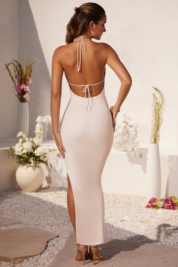 Plunge Cowl Neck Floor Length Dress in Ivory - 2