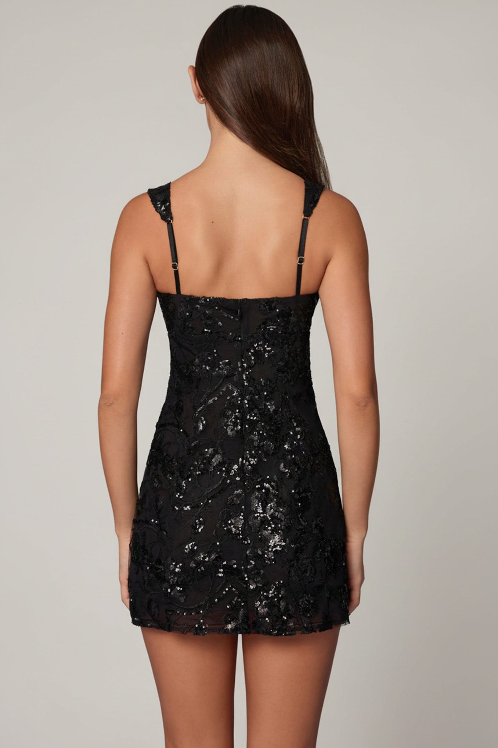 Embellished A-line Mini Dress in Black - 2