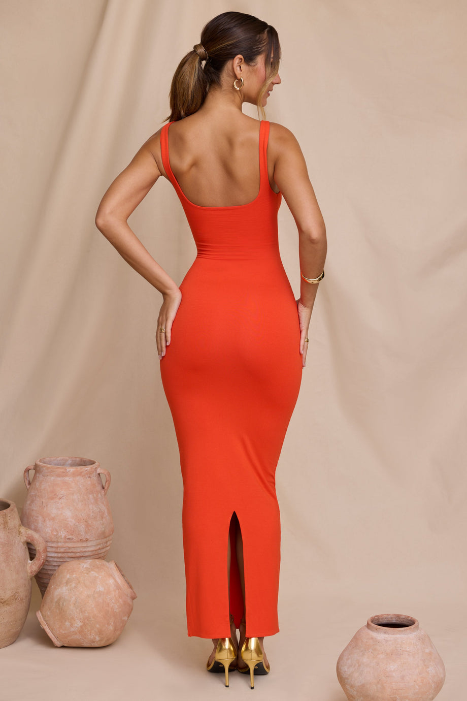 Micro Strap Detail Maxi Dress in Tangerine