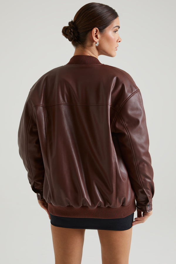 Faux Leather Jacket in Brown - 2