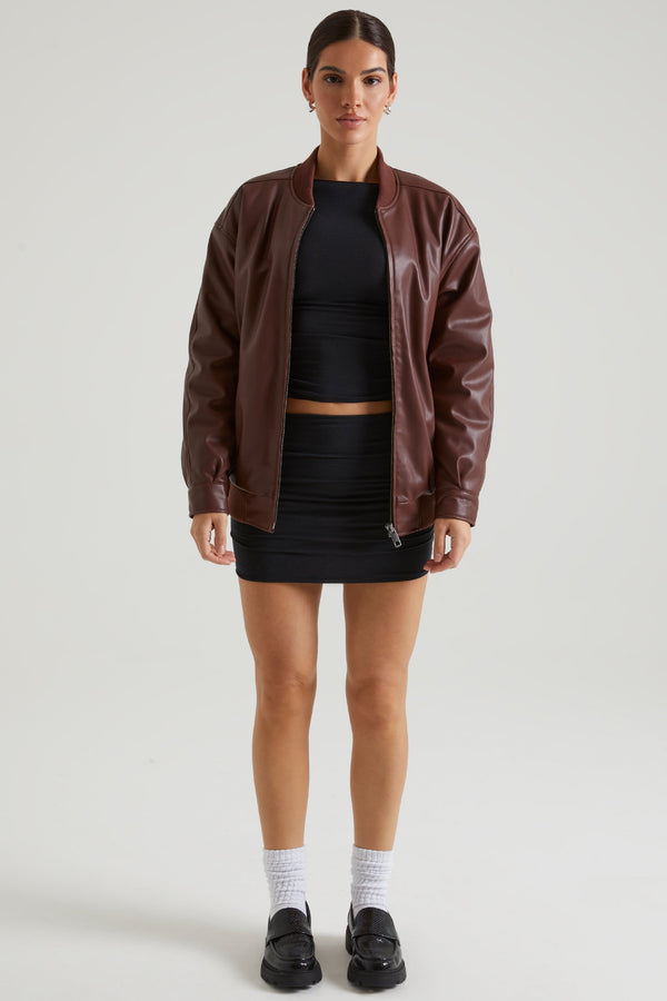 Faux Leather Jacket in Brown - 1