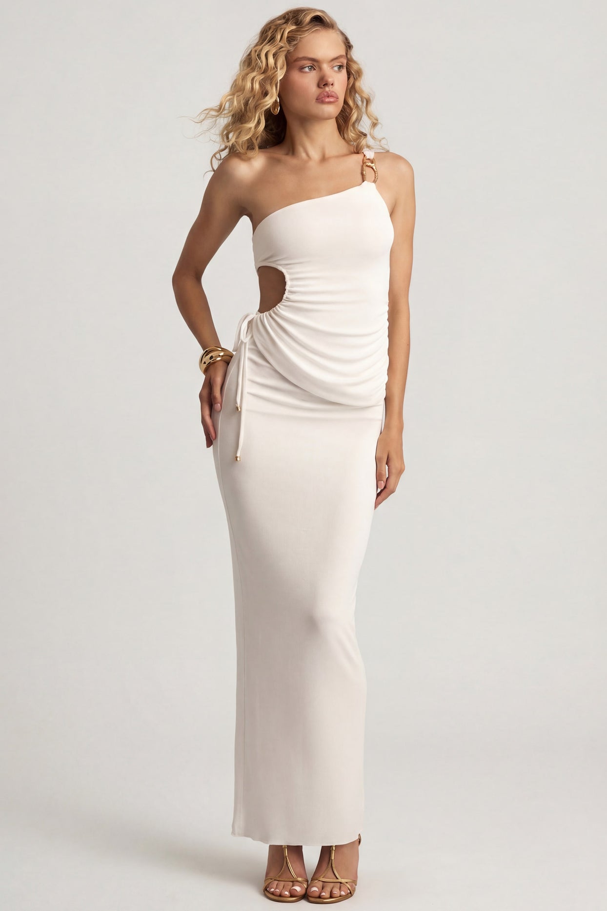 Textured Jersey Low-Rise Maxi Skirt in White - 6