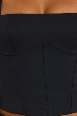 Brushed Twill Square Neck Tailored Top in Black