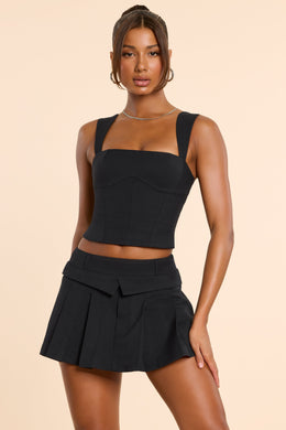 Brushed Twill Square Neck Tailored Top in Black
