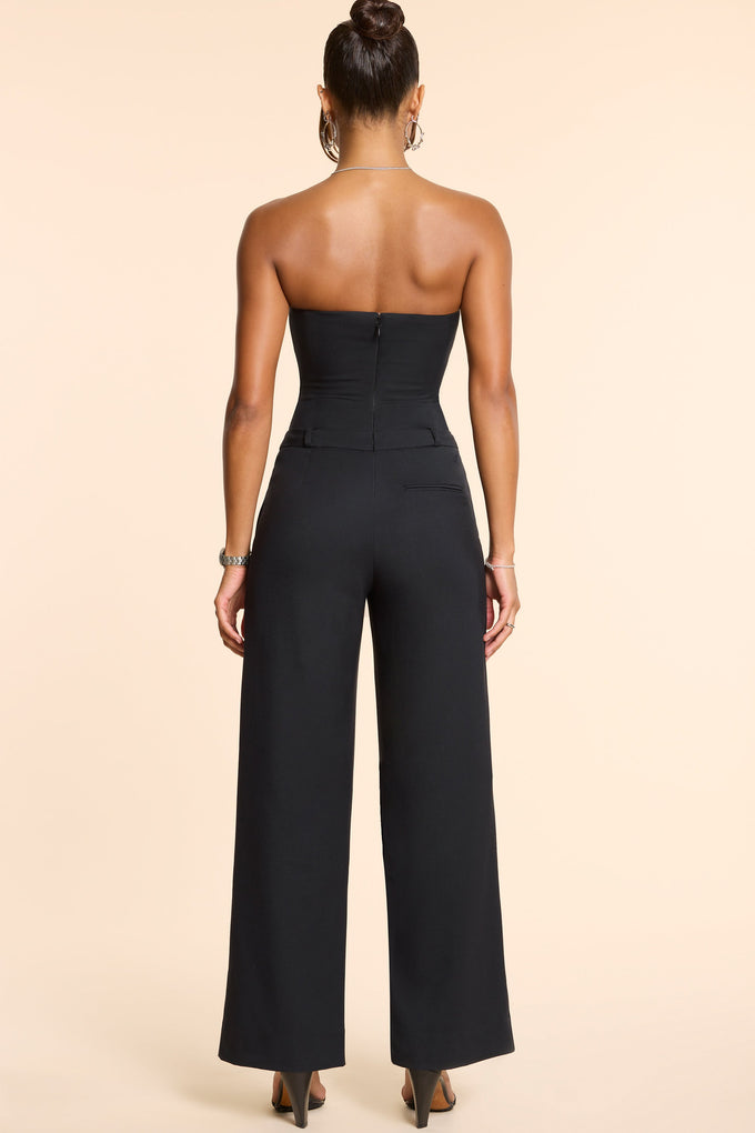 Tall Brushed Twill Bandeau Corset Jumpsuit in Black