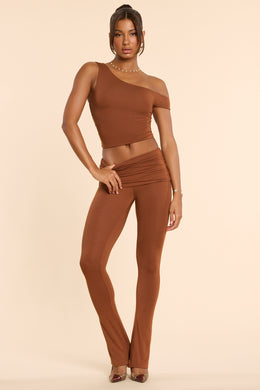 Anona Petite Mid Rise Modal Cashmere Blend Trousers in Chestnut