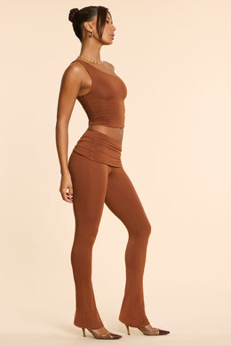 Mid Rise Modal Cashmere Blend Trousers in Chestnut Brown