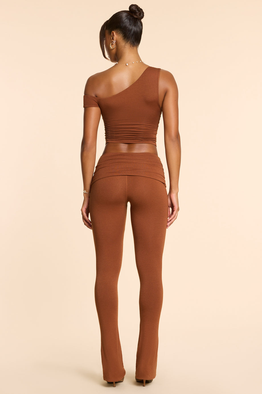 Tall Mid Rise Modal Cashmere Blend Trousers in Chestnut Brown