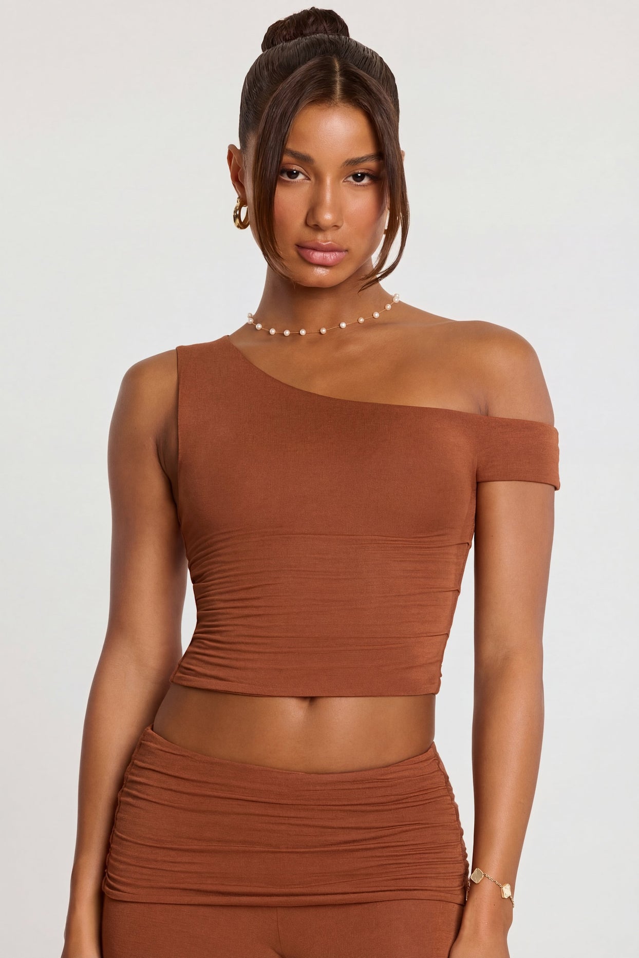 Mid Rise Modal Cashmere Blend Trousers in Chestnut Brown - 10