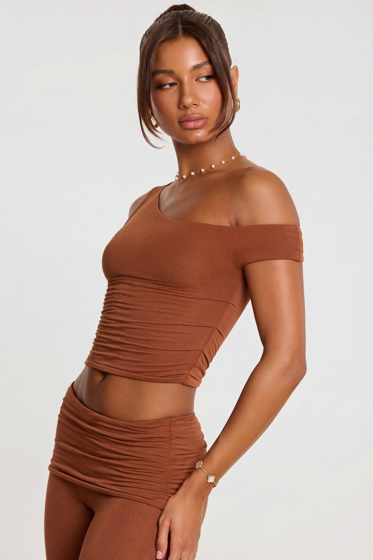 Mid Rise Modal Cashmere Blend Trousers in Chestnut Brown - 11