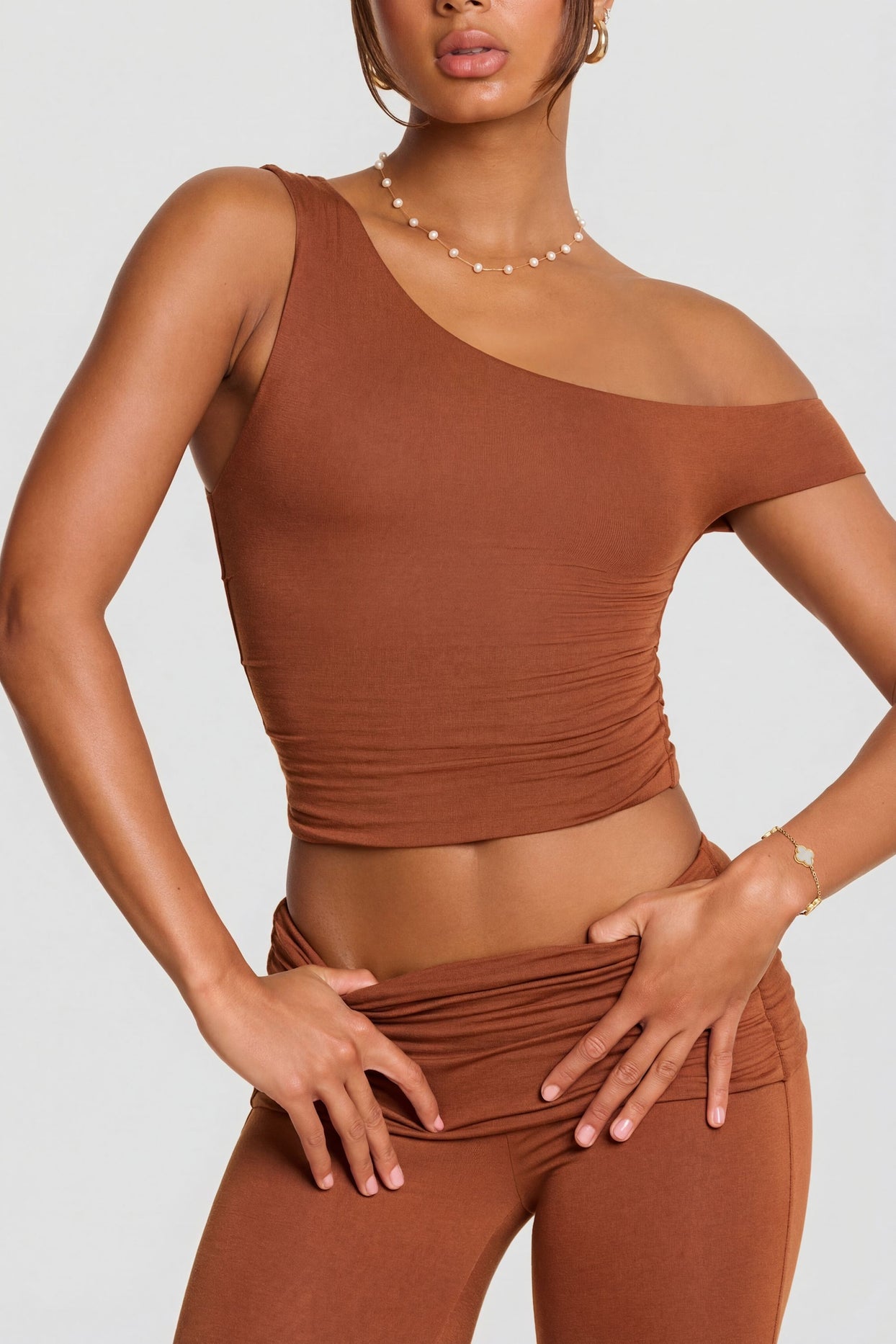 Mid Rise Modal Cashmere Blend Trousers in Chestnut Brown - 6