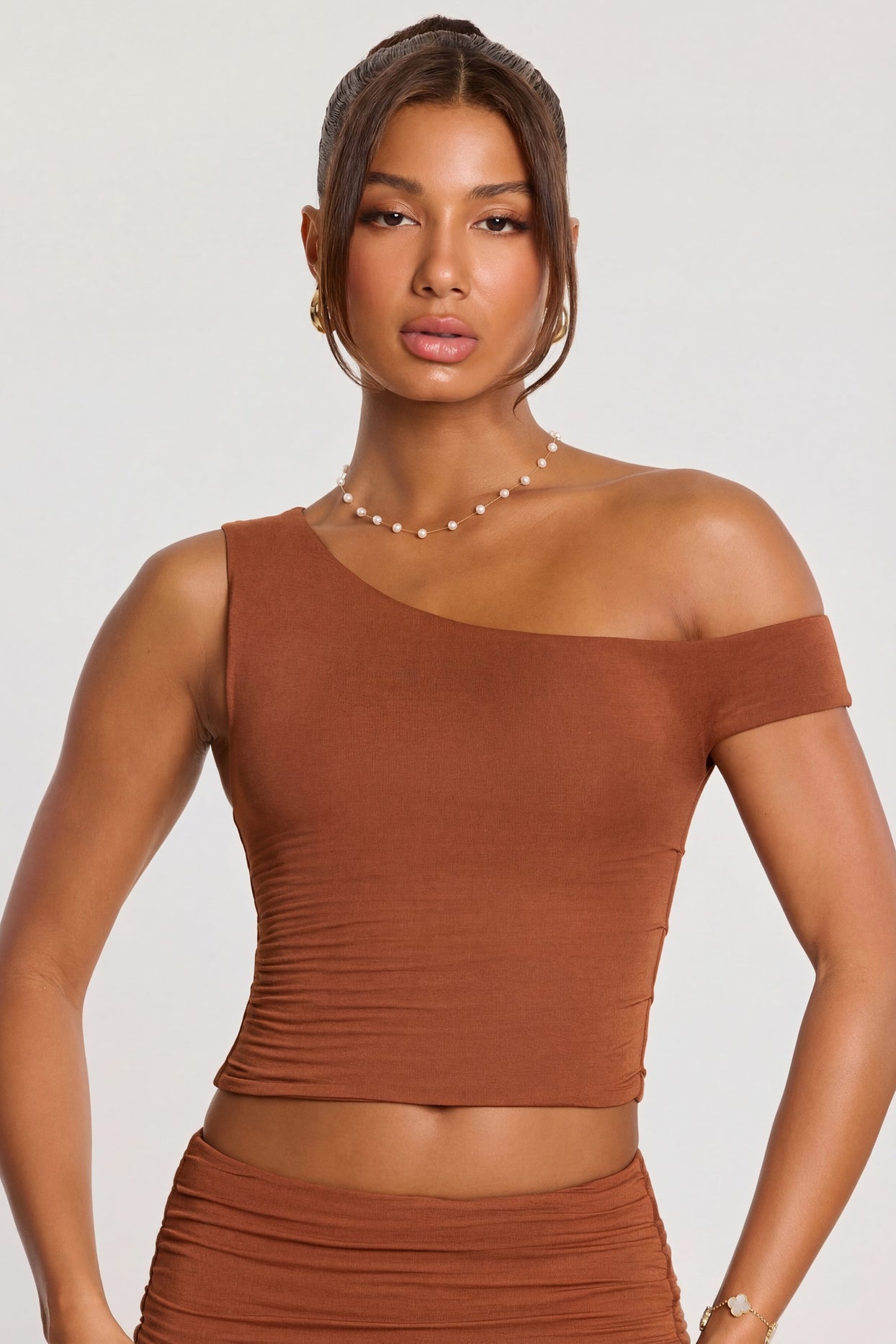 Mid Rise Modal Cashmere Blend Trousers in Chestnut Brown - 7