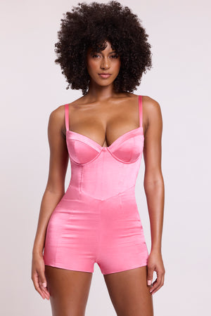Satin Corset Playsuit in Pink