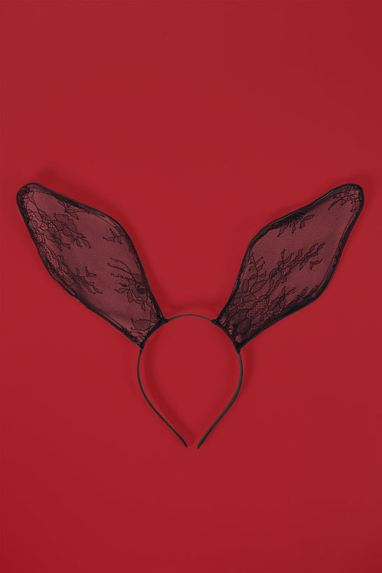 Wired Lace Bunny Ears in Black