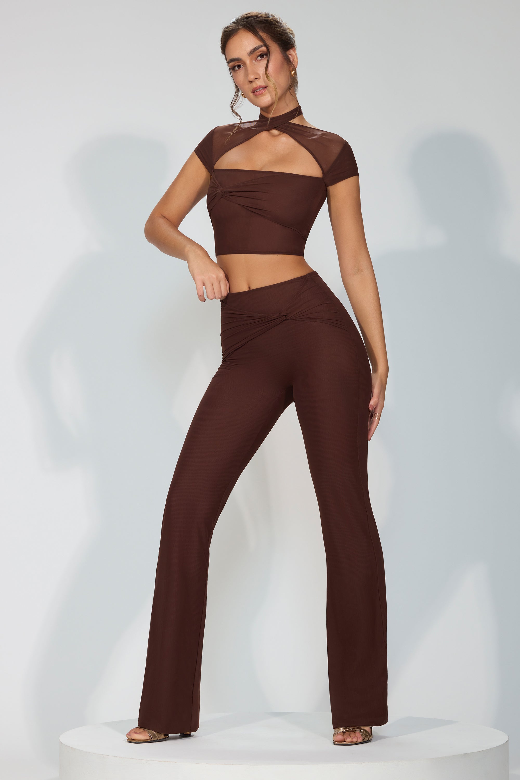 Mesh hot sale flared trousers