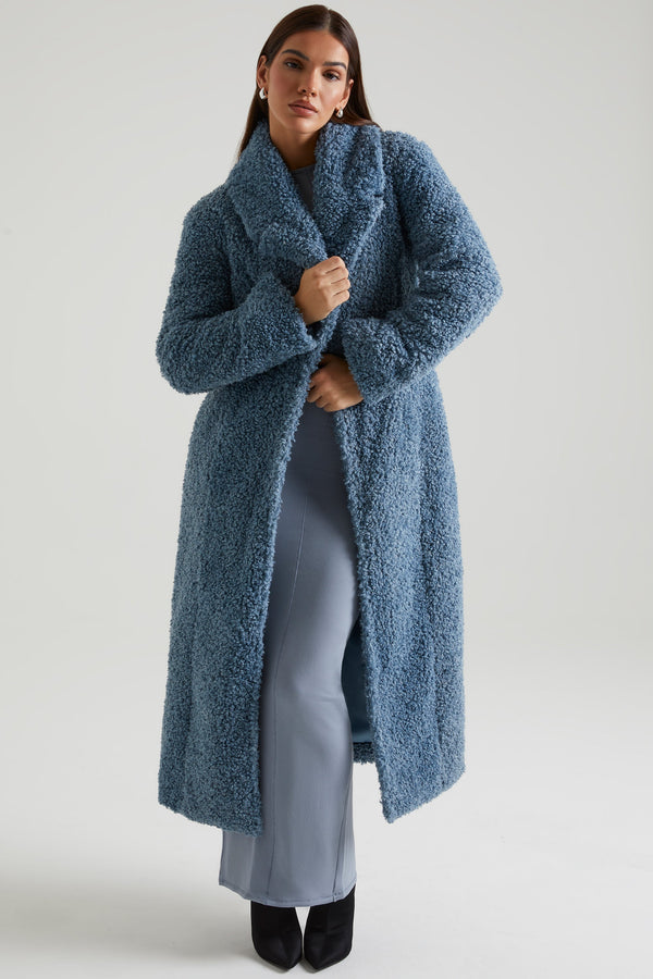 Long Shearling Coat in Blue - 1