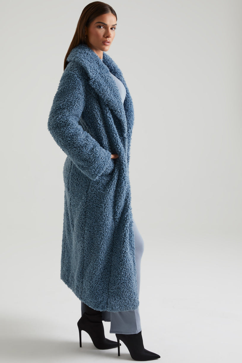 Long Shearling Coat in Blue - 2