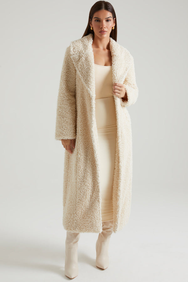 Long Shearling Coat in Cream - 1