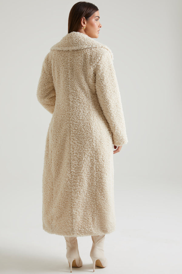 Long Shearling Coat in Cream - 2