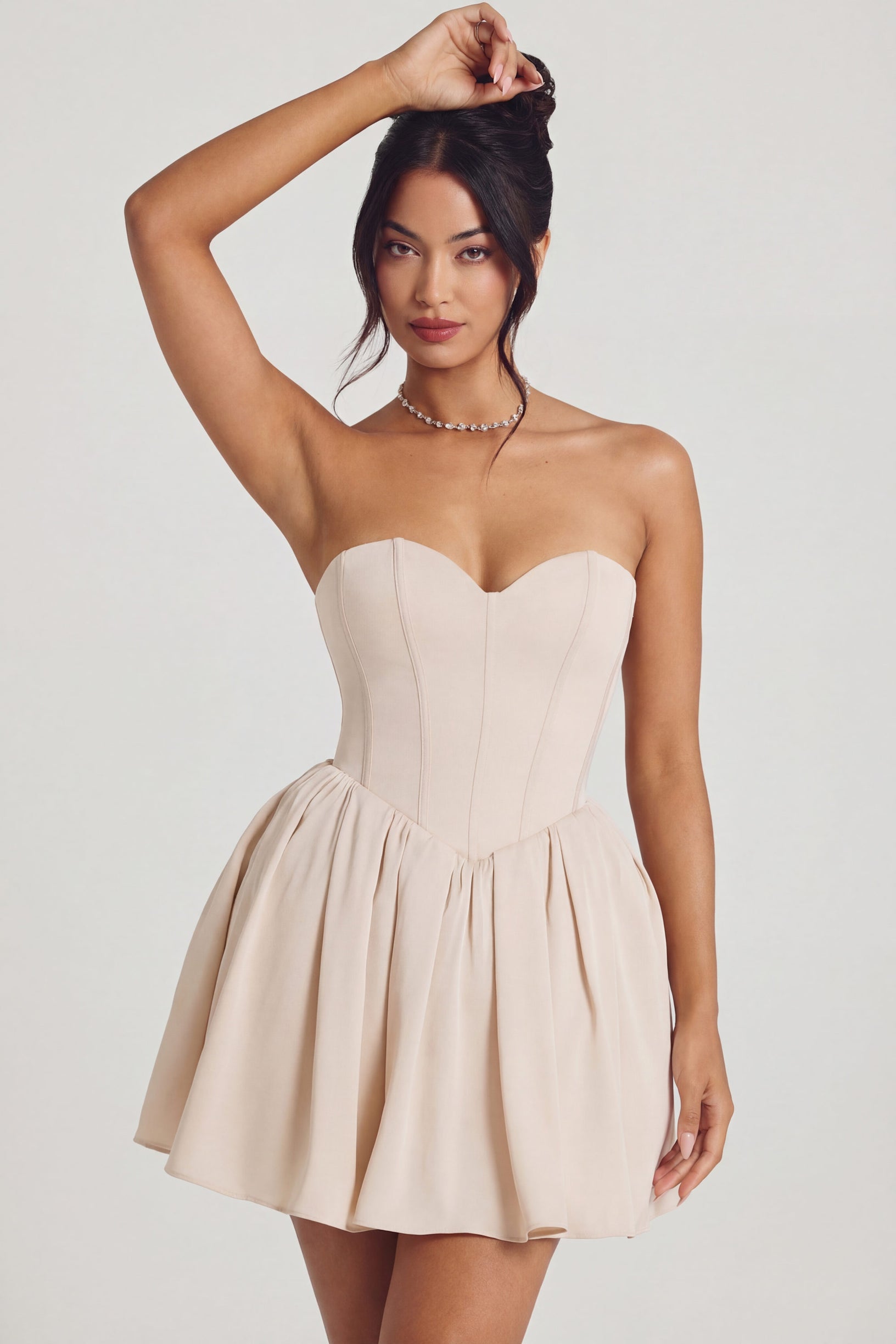 Corset Tulle Mini Dress in Ivory - 1