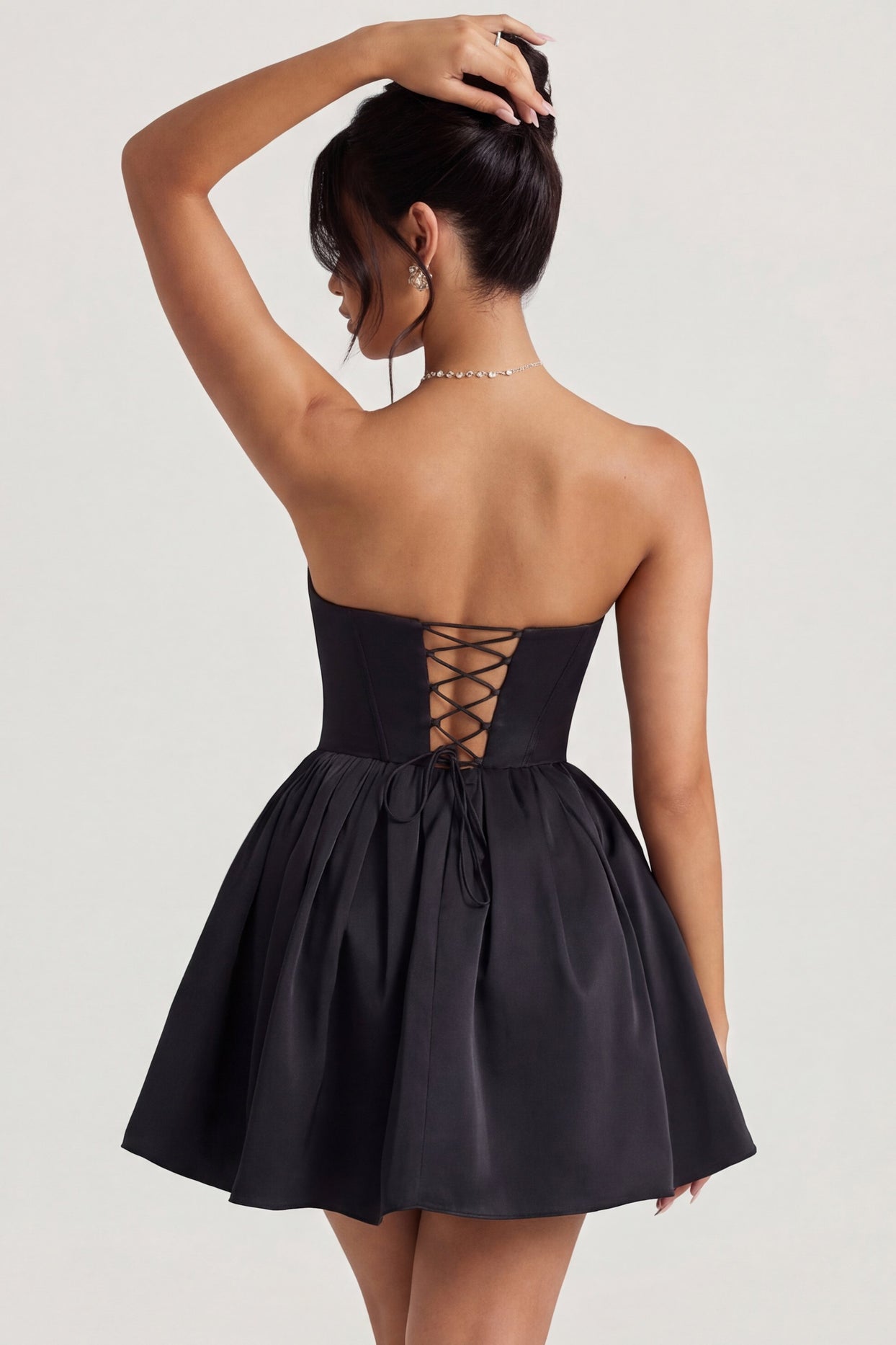 Corset Tulle Mini Dress in Jet Black - 6