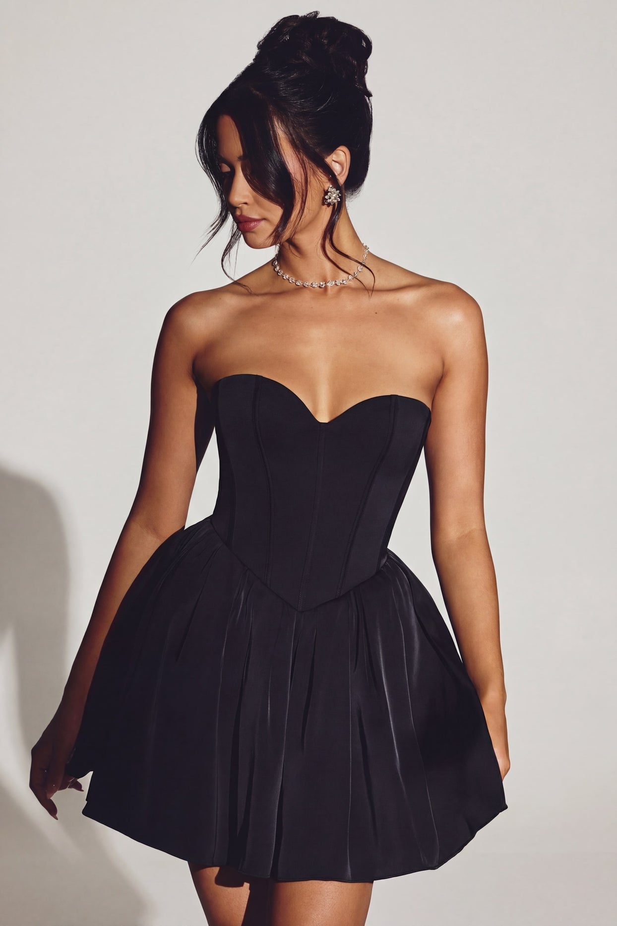 Corset Tulle Mini Dress in Jet Black - 8