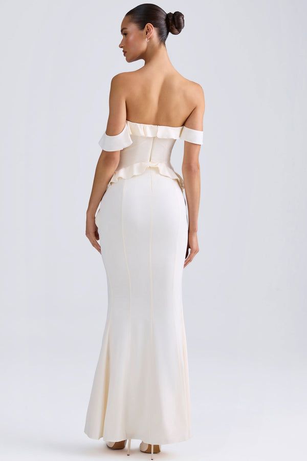 Off-Shoulder Ruffle-Trim Gown in Ivory - 2