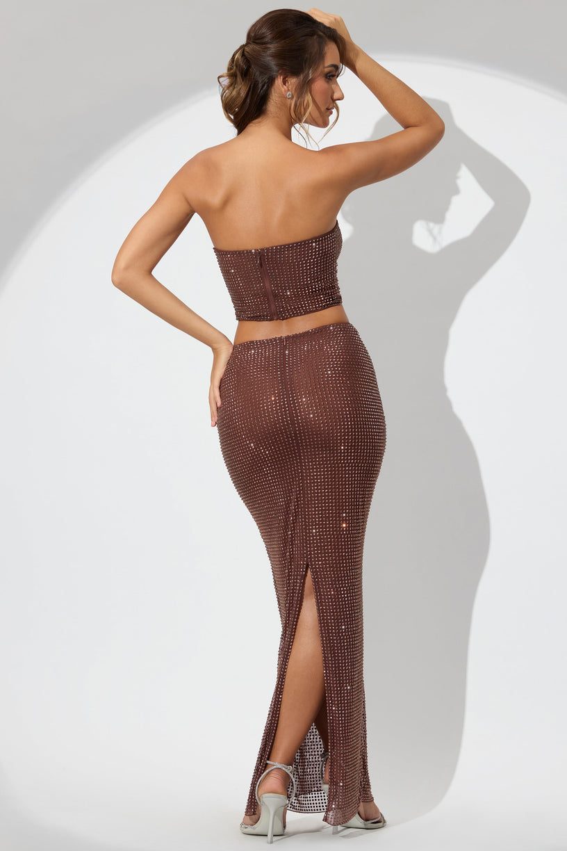Embellished Mid Rise Maxi Skirt in Espresso - 2