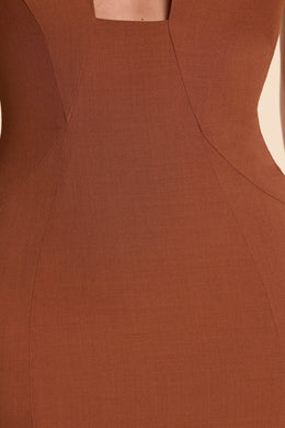 Woven Twill Halter Neck Plunge Maxi Dress in Chestnut Brown
