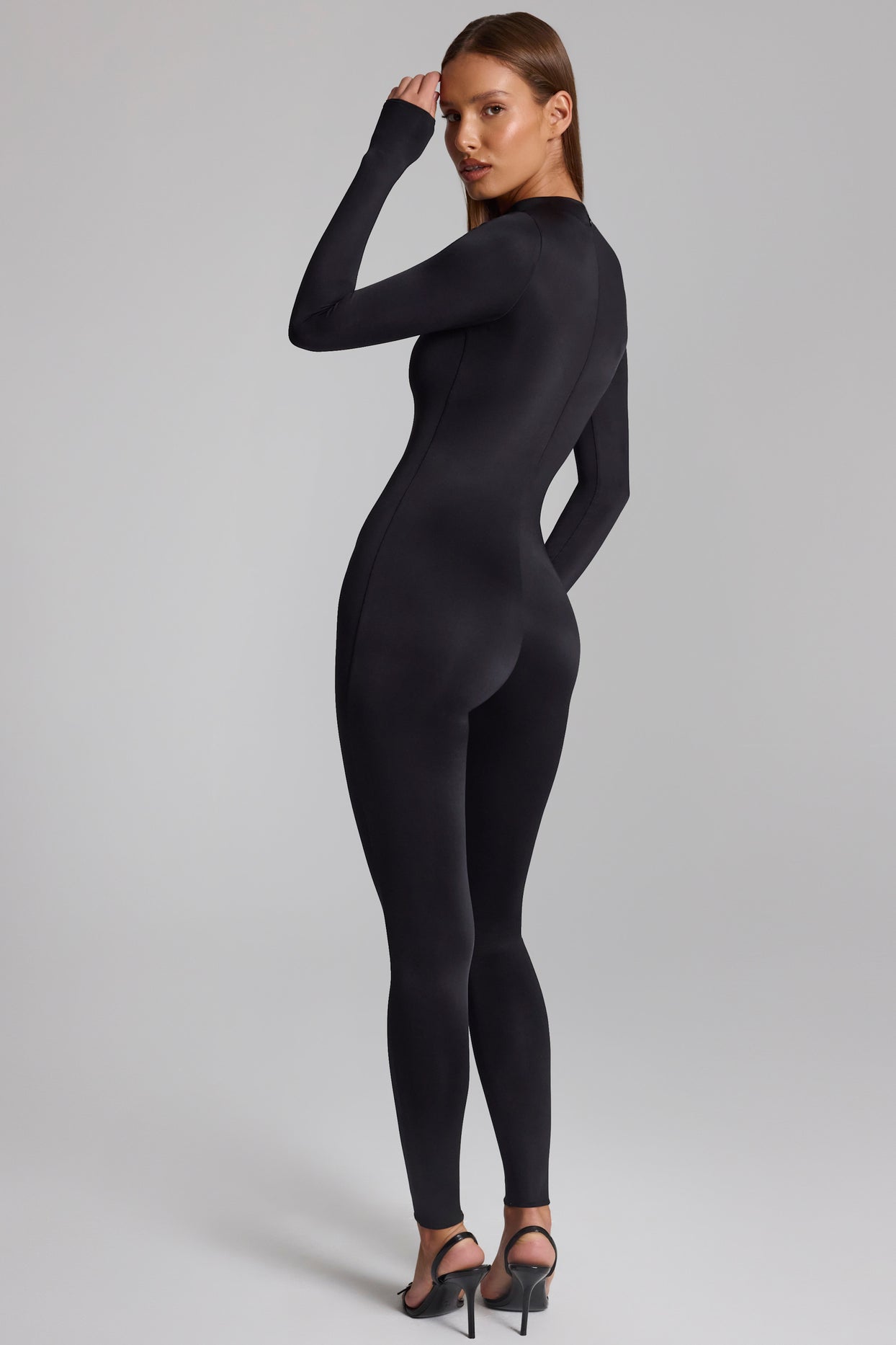 High Neck Long Sleeve Jumpsuit in Black - 2