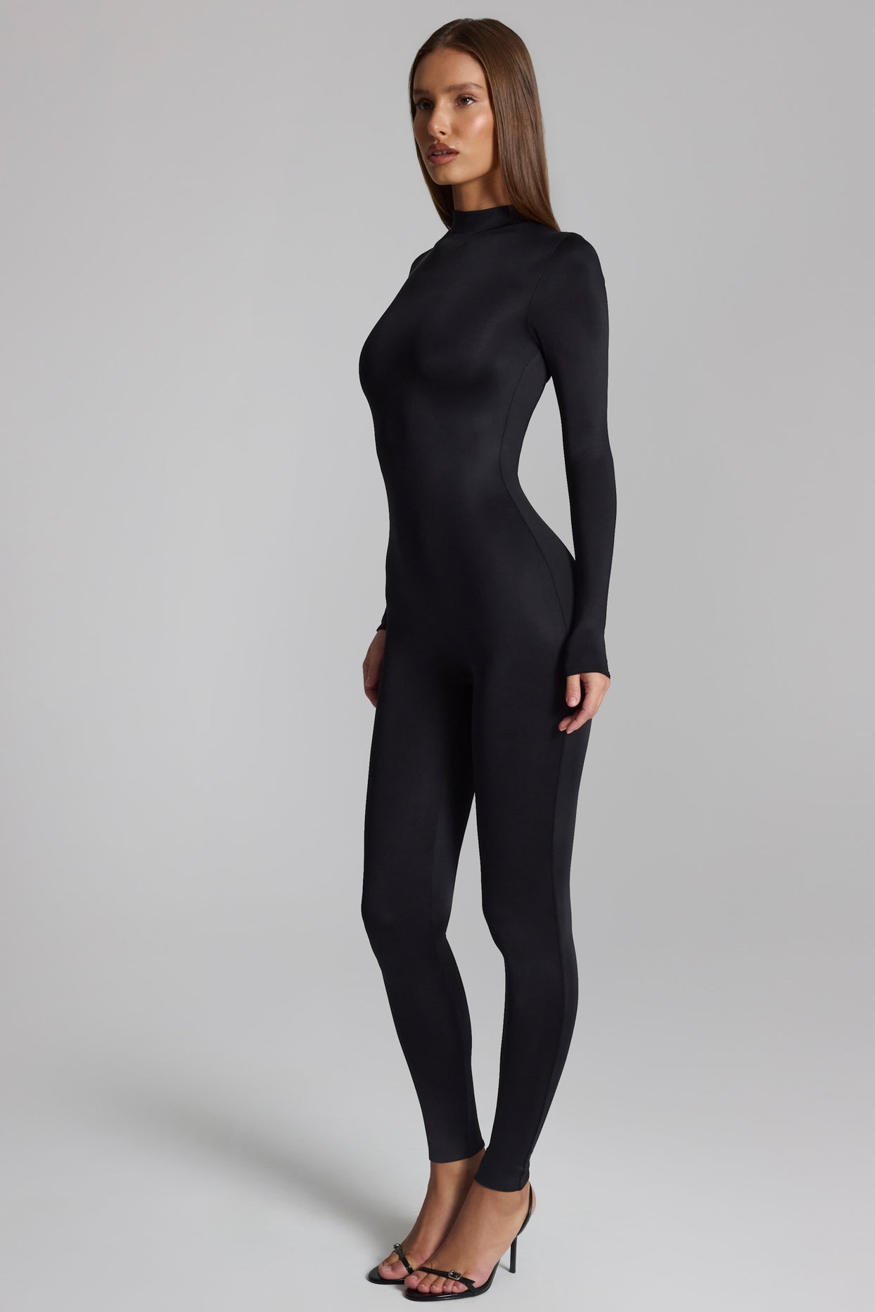 High Neck Long Sleeve Jumpsuit in Black - 3