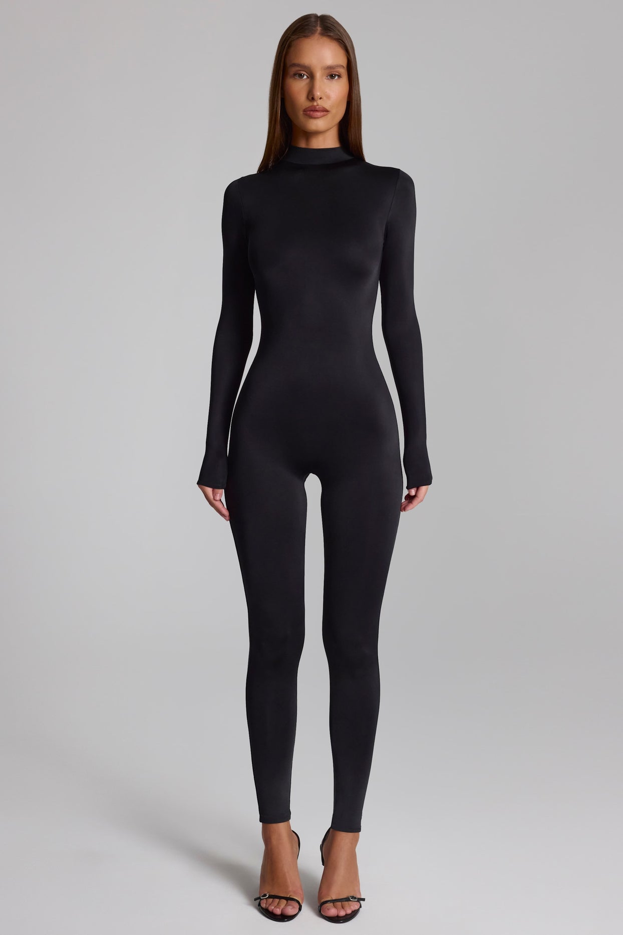 High Neck Long Sleeve Jumpsuit in Black - 4