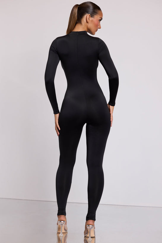 High Neck Long Sleeve Jumpsuit in Black