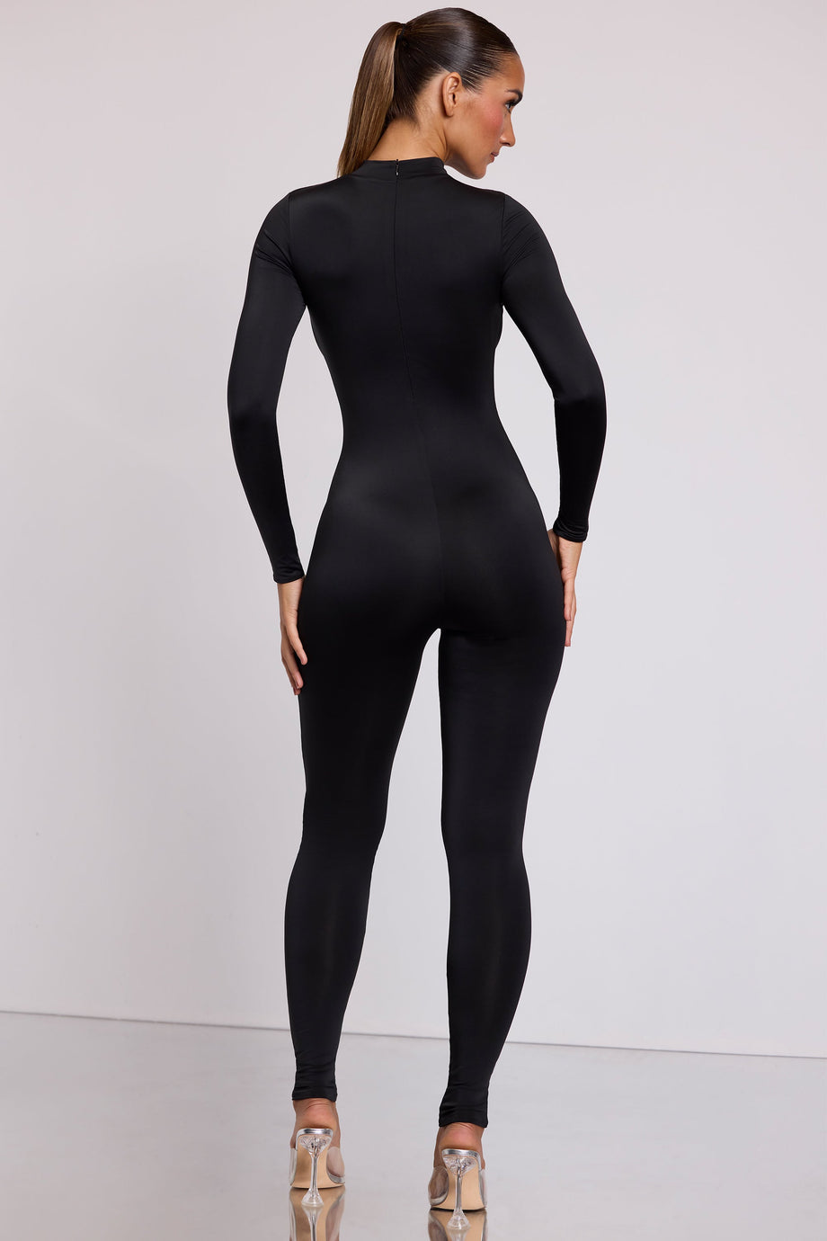 High Neck Long Sleeve Jumpsuit in Black