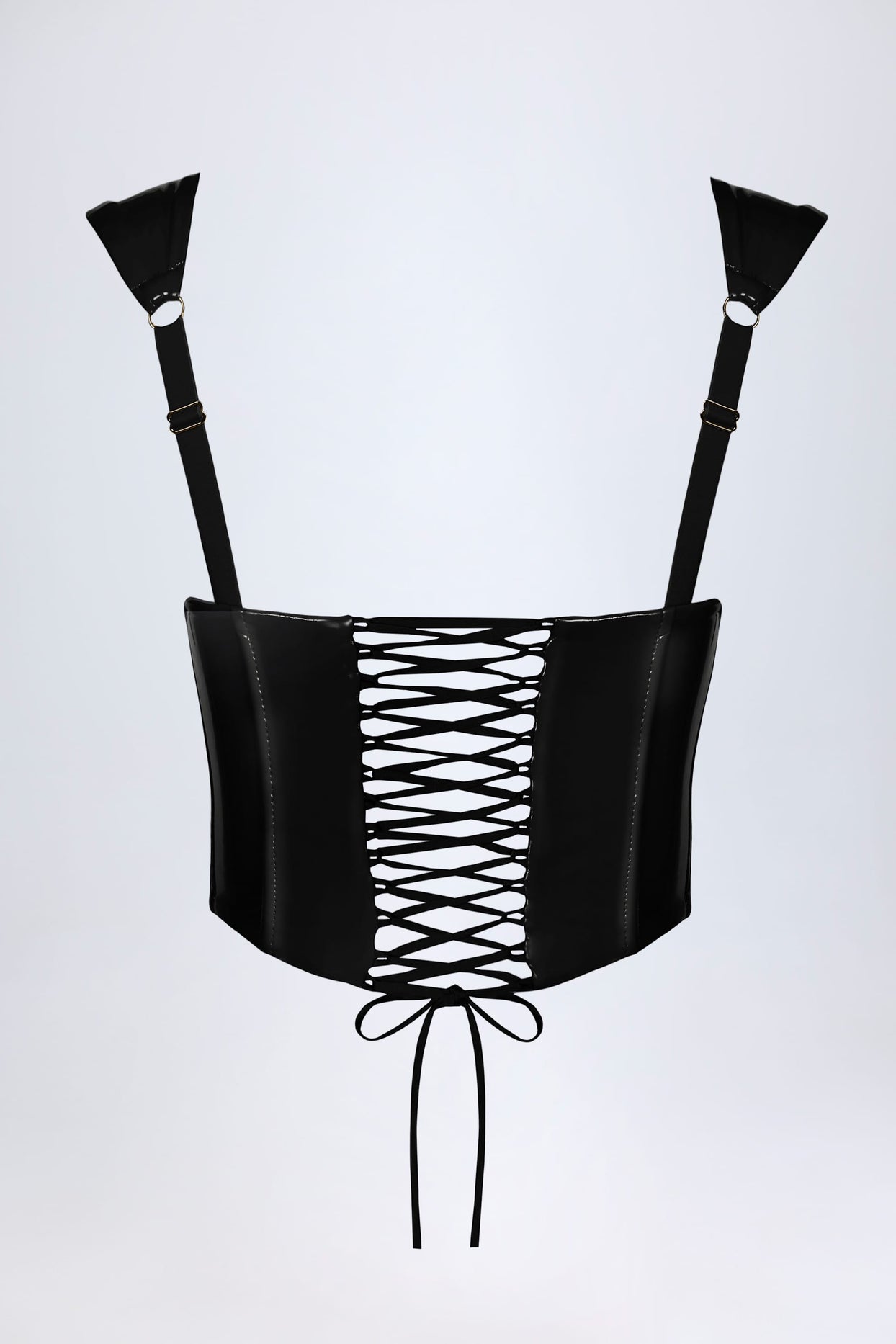 Vinyl Lace-Up Corset Top in Black - 6
