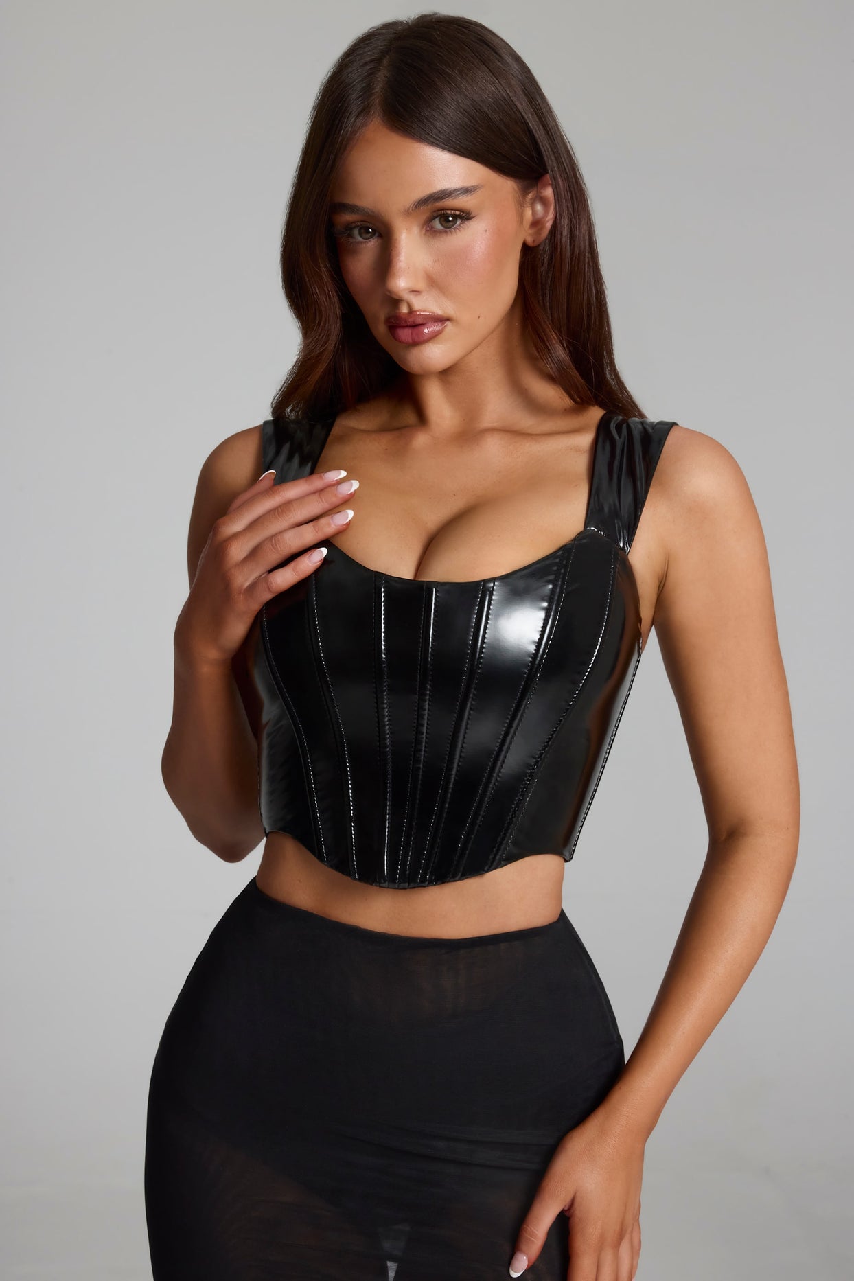 Vinyl Lace-Up Corset Top in Black - 4