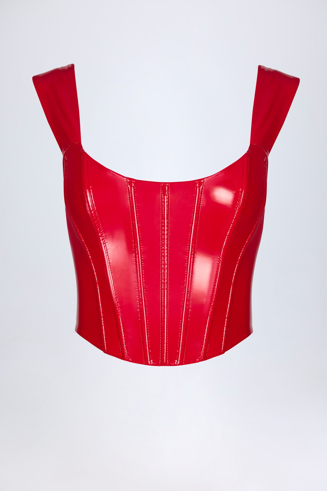 Vinyl Lace-Up Corset Top in Fire Red - 5