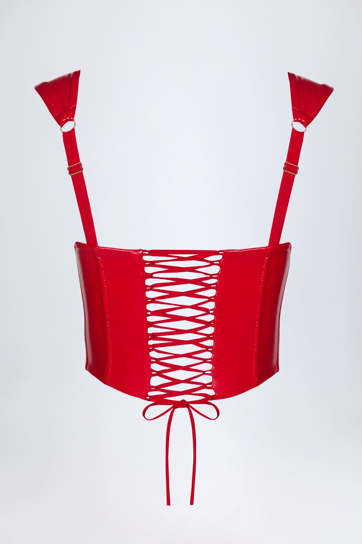 Vinyl Lace-Up Corset Top in Fire Red - 6