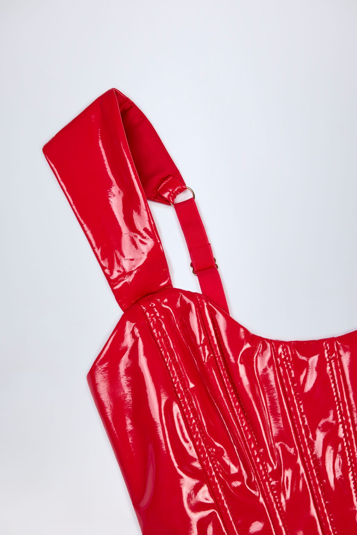 Vinyl Lace-Up Corset Top in Fire Red - 8