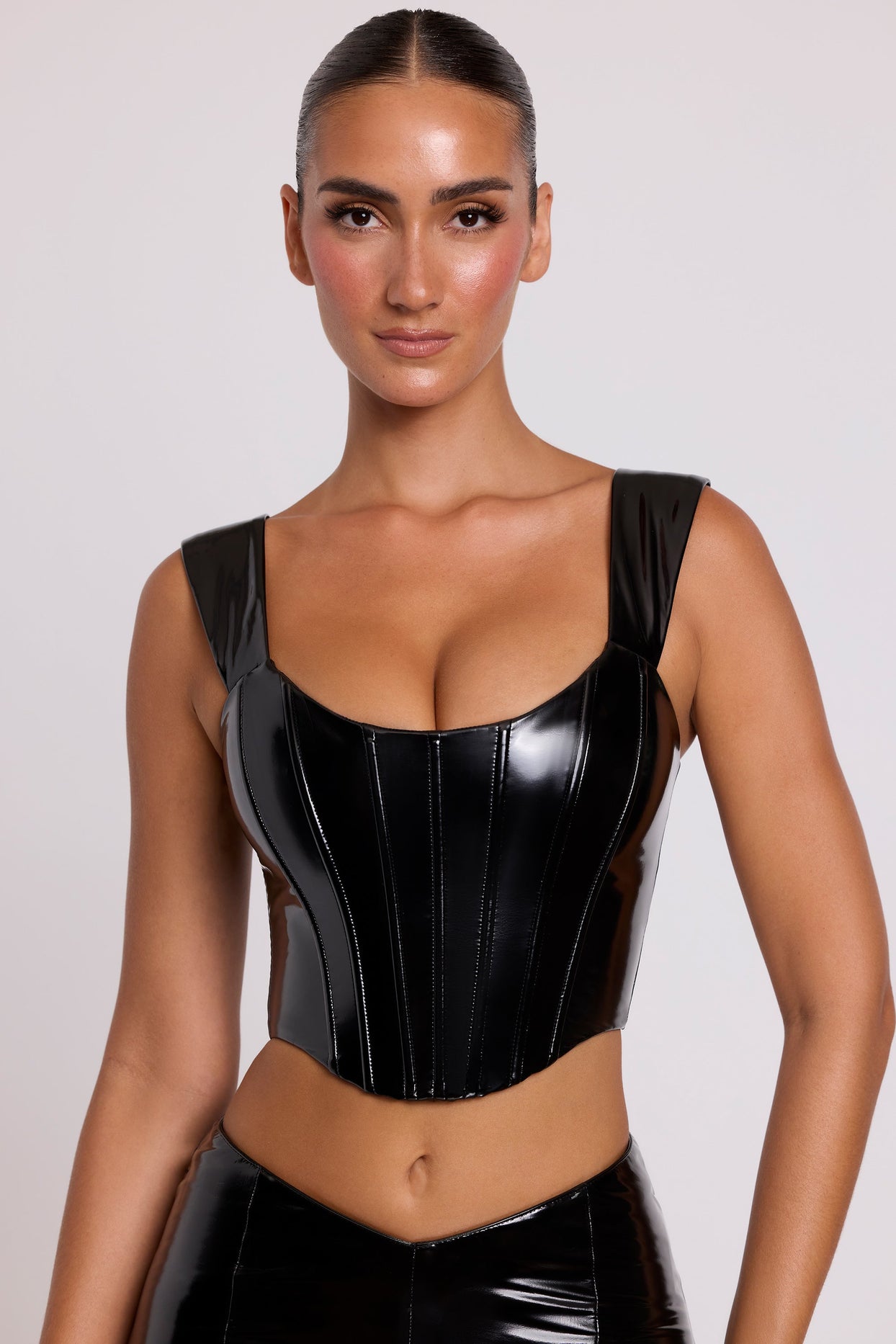 Push Up Vinyl Corset in Black