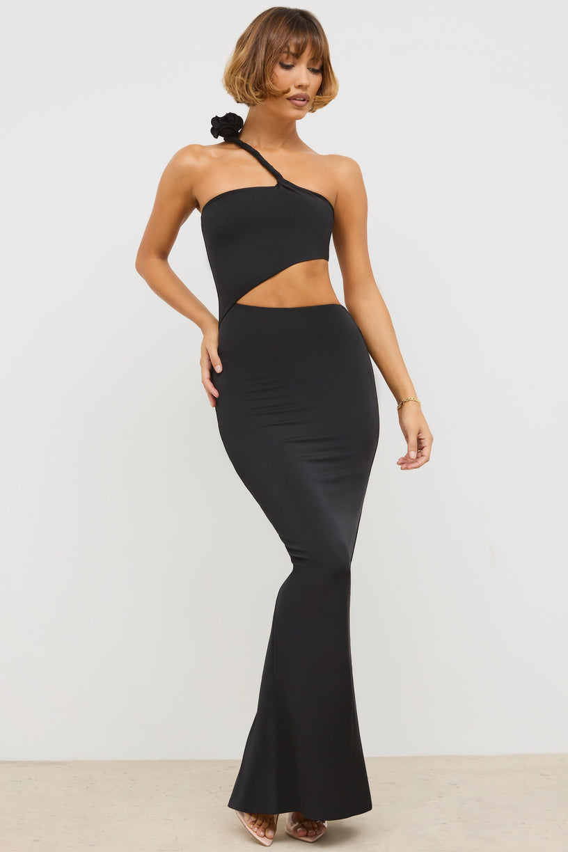 Premium Jersey Asymmetric Cut Out Maxi Dress in Black - 1