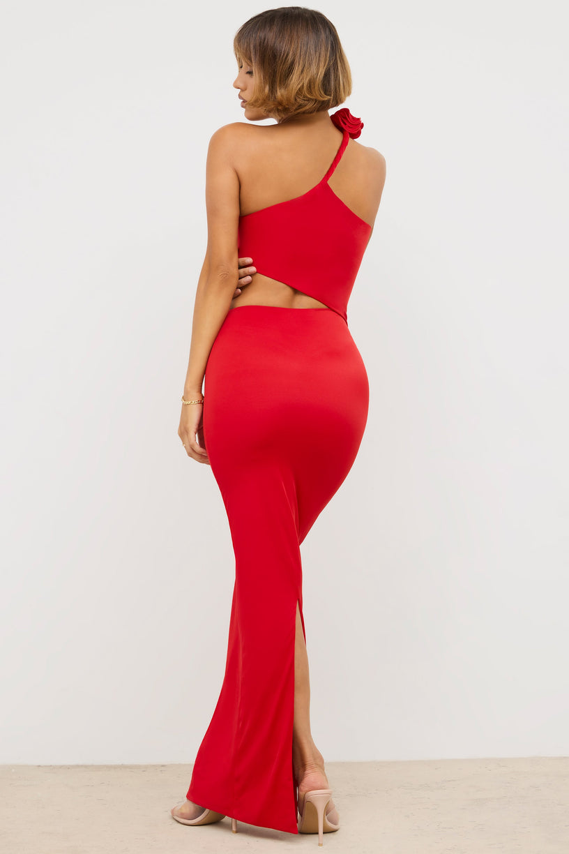 Premium Jersey Asymmetric Cut Out Maxi Dress  in Scarlet Red - 2