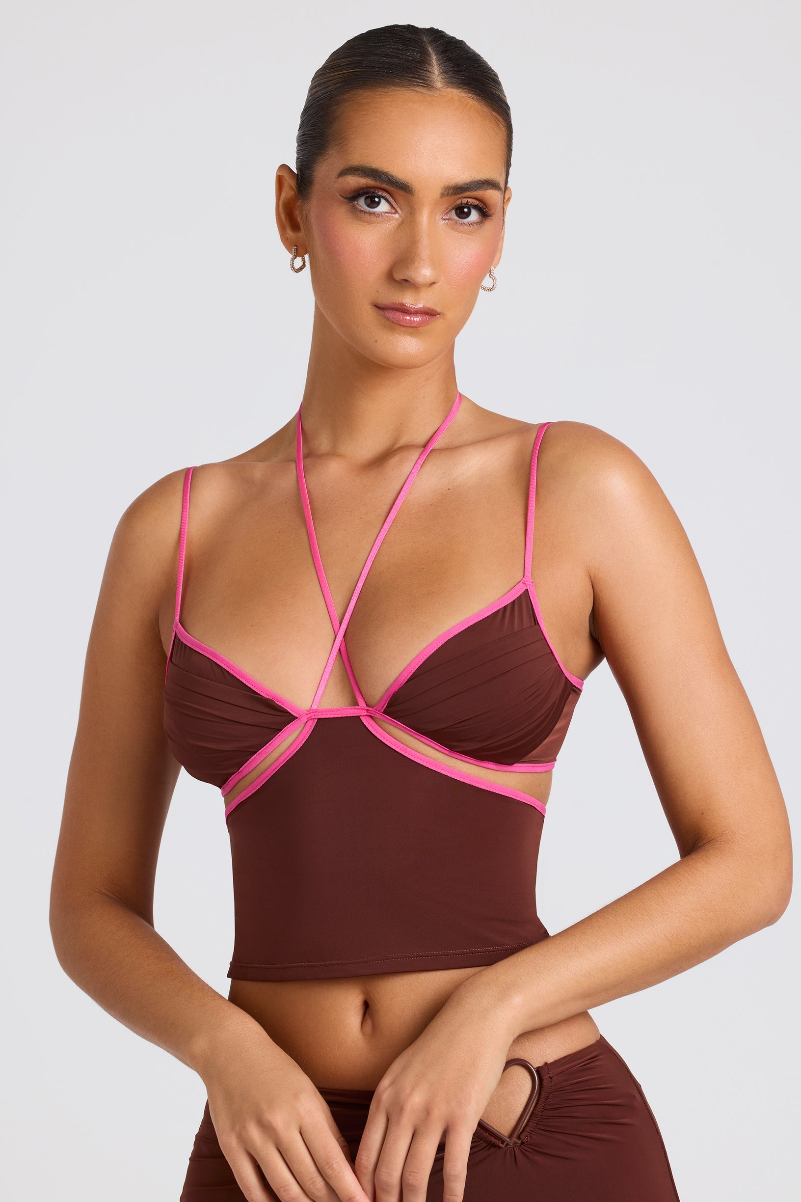Contrast Binding Cami Top in Chocolate Brown - 1