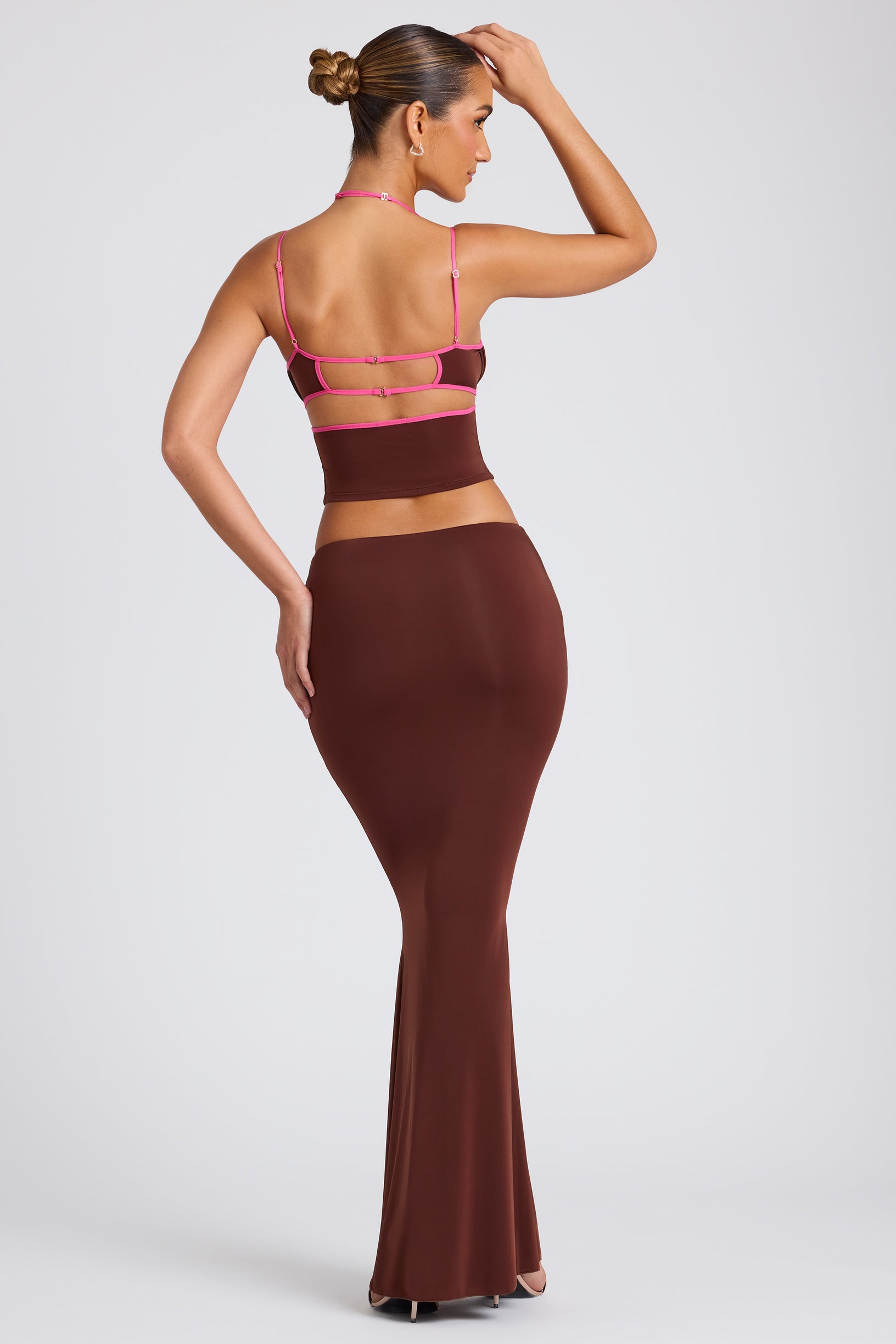 Mid Rise Maxi Skirt in Chocolate Brown - 2